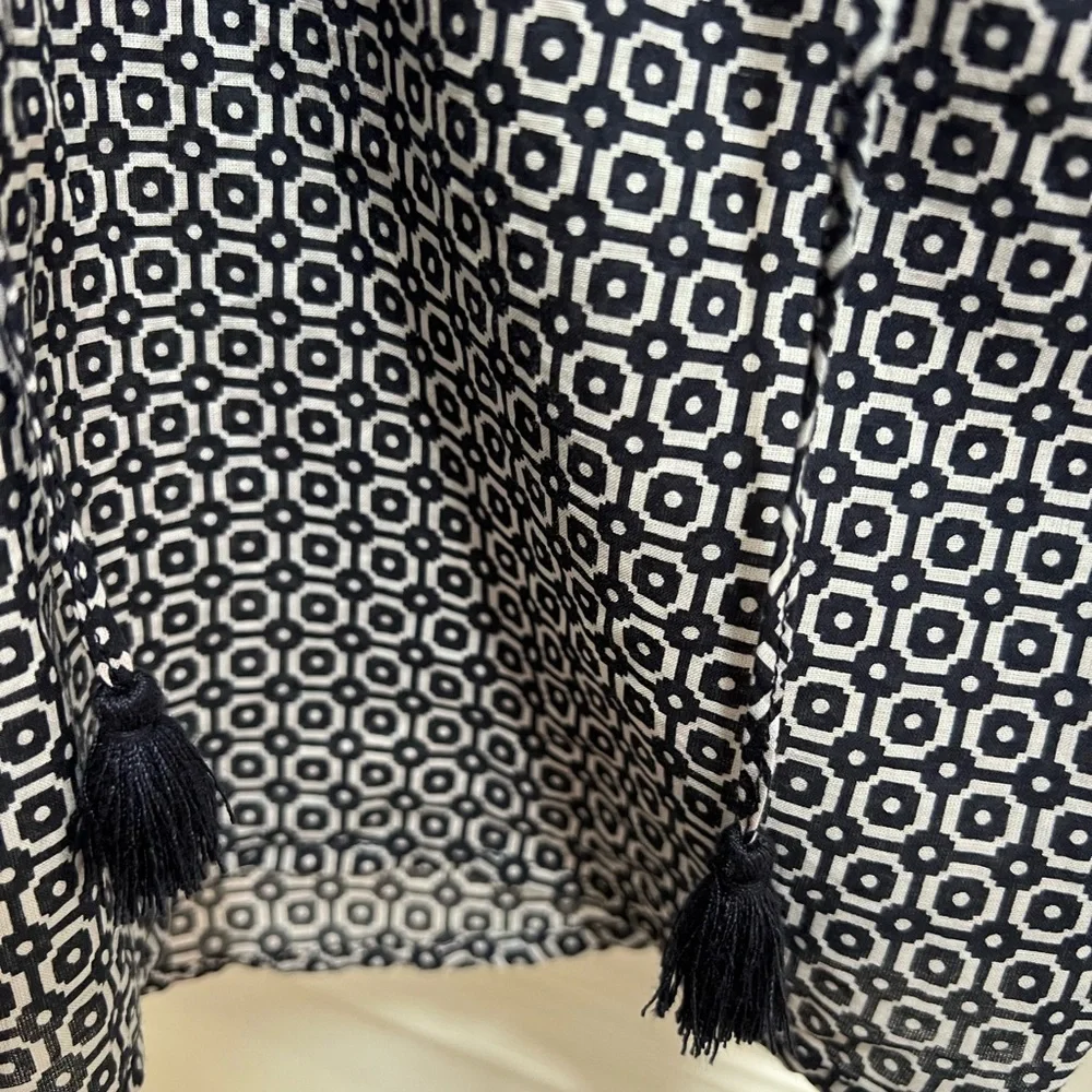TORY BURCH Evelina Voile Tunic Blouse Top Navy Blue White Print